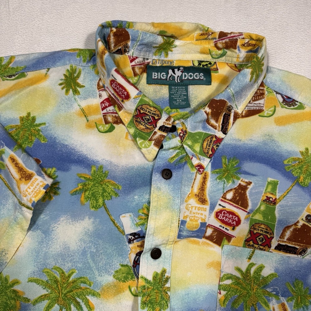 VTG Big Dogs Men's Sz 4X Hawaiian Beer Palms Ocean Island Surfboards‎ SS Shirt